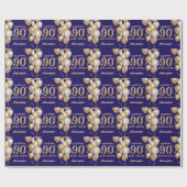 90e verjaardag marineblauw en goudballonnen cadeaupapier (Vlak)