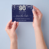 90e verjaardag marineblauw zilver save datum budge flyer (Hand)