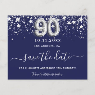 90e verjaardag marineblauw zilver sparen datumbudg flyer