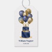90e verjaardag marineblauwe cake cadeaulabel (Achterkant)