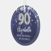 90e verjaardag marineblauwe zilveren sterren glas ornament (Voorkant links)