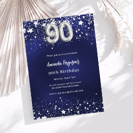 90e verjaardag marineblauwe zilveren sterren kaart