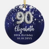 90e verjaardag marineblauwe zilveren sterren keramisch ornament (Voorkant)
