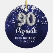 90e verjaardag marineblauwe zilveren sterren keramisch ornament (Achterkant)