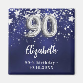 90e verjaardag marineblauwe zilveren sterren magneet (Voorkant)