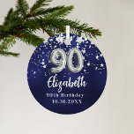 90e verjaardag marineblauwe zilveren sterren metalen ornament<br><div class="desc">Een marineblauwe achtergrondkleur met faux zilveren sterren. De blauwe kleur is ongelijk. Jouw namen,  tekst/datum toevoegen</div>