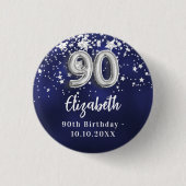 90e verjaardag marineblauwe zilveren sterren ronde button 3,2 cm (Voorkant)