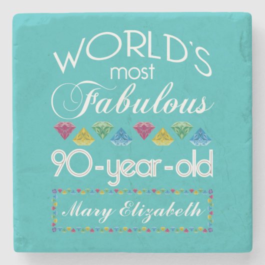 90e verjaardag meest verbluffend kleurrijk geem Tu Stenen Onderzetter (Voorkant)