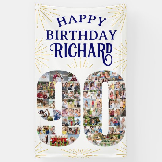 90e verjaardag met 90 fotofeesten spandoek (Verticaal)