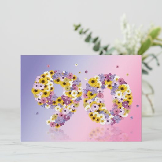 90e verjaardag, met bloembranen kaart (Staand voorkant)