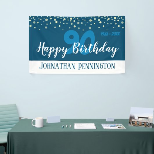 90e verjaardag met Confetti Blue Spandoek (Beurs)