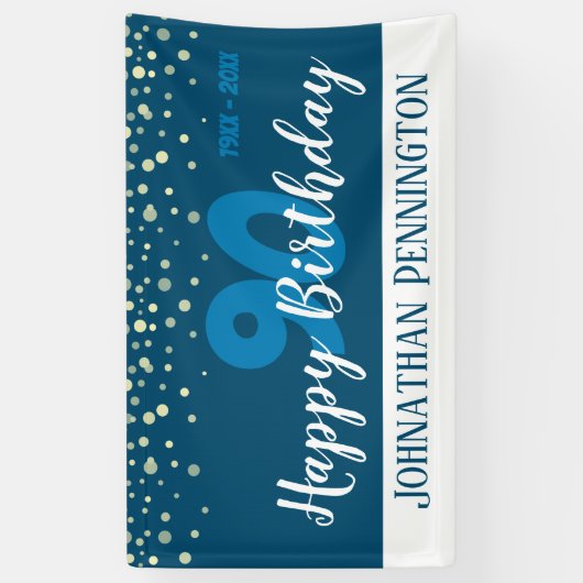 90e verjaardag met Confetti Blue Spandoek (Verticaal)