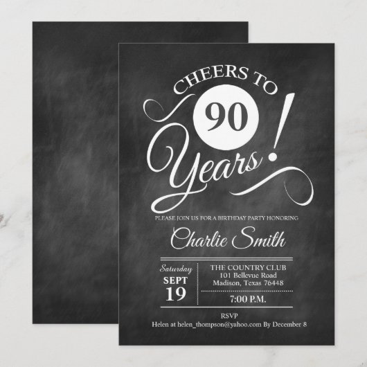 90e verjaardag met het Chalkboardpatroon Kaart (Voorkant / Achterkant)