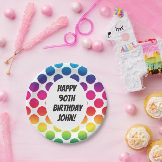 90e verjaardag met kleurrijke cirkels papieren bordje (Feest)