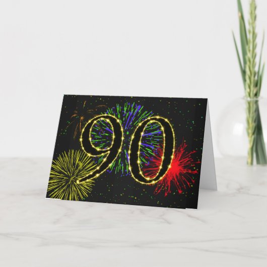90e verjaardag met vuurwerk kaart (Voorkant)