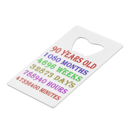 90e verjaardag Mijlpalen Creditkaart Flessenopener (Achterkant Gekanteld)