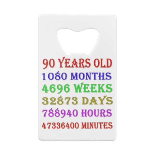 90e verjaardag Mijlpalen Creditkaart Flessenopener (Achterkant)