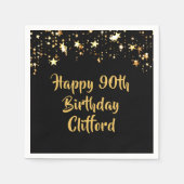 90e verjaardag Modern Black Gold Stars Naam Servet (Voorkant)