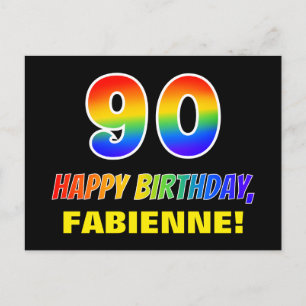 90e Verjaardag: Moedig, Leuk, Simpel, Regenboog 90 Briefkaart
