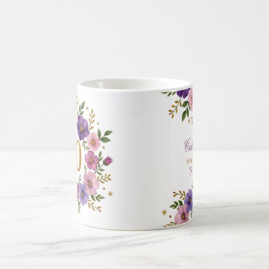 90e verjaardag Mok - Bloemenkrans met gouden numme (Center)