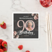 90e verjaardag Moody Floral Pink Custom Foto Servet (Insitu)