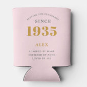 90e verjaardag naam 1935 roze grijs elegante Chic Blikjeskoeler (Achterkant)