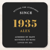 90e verjaardag naam 1935 zwart goud elegante Chic Kartonnen Onderzetters (Voorkant)