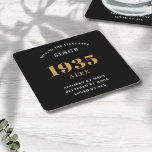 90e verjaardag naam 1935 zwart goud elegante Chic Kartonnen Onderzetters<br><div class="desc">Premium 90e Verjaardag Zwart en Goud Gepersonaliseerde Papieren Onderzetters - Celebration Elegance. Vier een mijlpaalverjaardag in stijl met onze chique, premium kwaliteit, 90ste verjaardag papieren onderzetters. Uitstekend ontworpen met een opvallend zwart en gouden kleurenschema, voegen deze onderzetters een vleugje luxe en sophisticatie toe aan elk 90e verjaardagsfeest. Druk uw persoonlijke...</div>