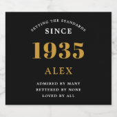 90e verjaardag naam 1935 zwart goud elegante Chic Sparkling Wijnetiket (Enkel label)