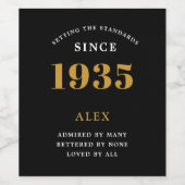 90e verjaardag naam 1935 zwart goud elegante Chic Wijn Etiket (Enkel label)