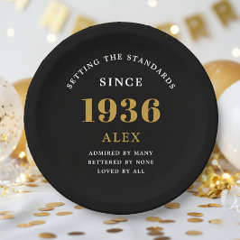 90e verjaardag Naam 1936 Zwart Goud Elegant Chic Papieren Bordje