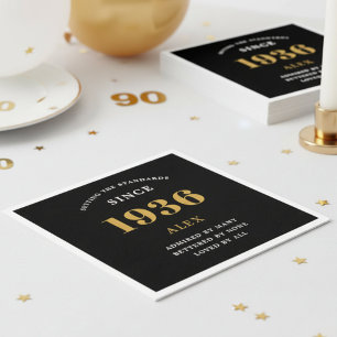 90e verjaardag Naam 1936 Zwart Goud Elegant Chic Servet