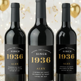 90e verjaardag Naam 1936 Zwart Goud Elegant Chic Wijn Etiket