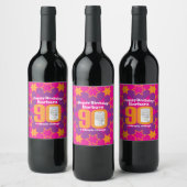 90e verjaardag naam roze foto aangepaste wijnlabel wijn etiket (Flessen)