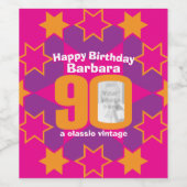 90e verjaardag naam roze foto aangepaste wijnlabel wijn etiket (Enkel label)