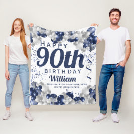 90e verjaardag Navy Ballonnen Fleece Deken