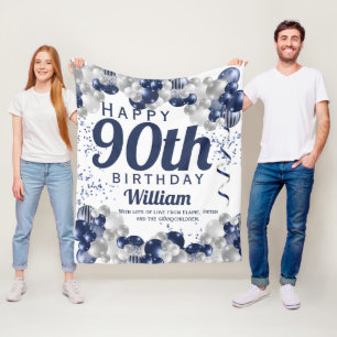 90e verjaardag Navy Ballonnen Fleece Deken