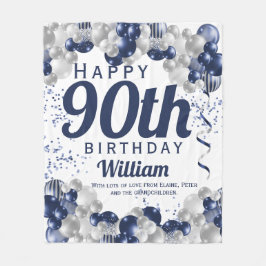 90e verjaardag Navy Ballonnen Fleece Deken