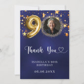 90e verjaardag navy blauw goud sterren foto bedankkaart (Voorkant)
