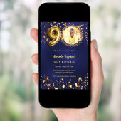 90e verjaardag navy blauw goud sterren foto kaart