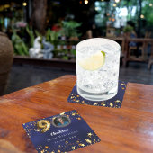 90e verjaardag navy blauw goud sterren foto kartonnen onderzetters