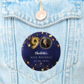 90e verjaardag navy blauw goud sterren foto ronde button 5,7 cm