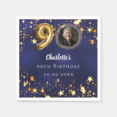 90e verjaardag navy blauw goud sterren foto servet (Voorkant)