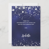 90e verjaardag navy blauw zilveren sterren foto bedankkaart (Achterkant)