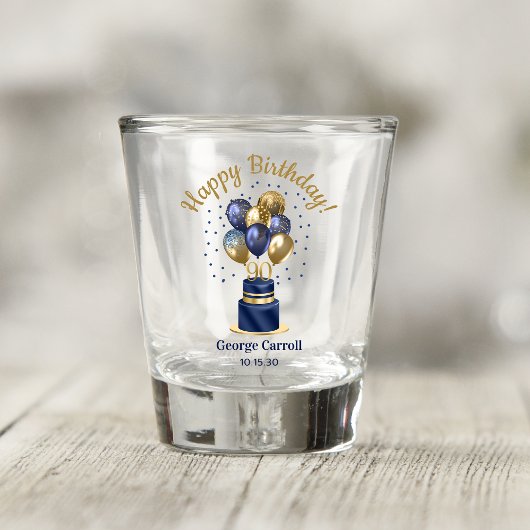 90e verjaardag Navy Blauwe Ballon Cake Shot Glas