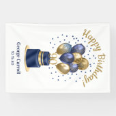 90e verjaardag Navy Blauwe Ballon Cake Spandoek (Horizontaal)