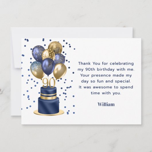 90e verjaardag Navy Blue Ballon Cake Bedankt (Voorkant)