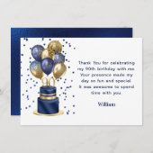 90e verjaardag Navy Blue Balloon Cake Bedankt (Voorkant / Achterkant)
