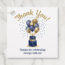 90e verjaardag Navy Blue Balloon Cake Bedankt Bedankjes Labels