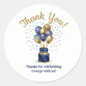 90e verjaardag Navy Blue Balloon Cake Bedankt Ronde Sticker (Voorkant)